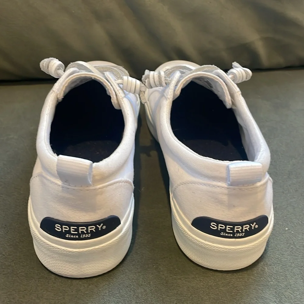 Sperry White Canvas Slip On Top Siders Sz 9.5 - Picture 4 of 6